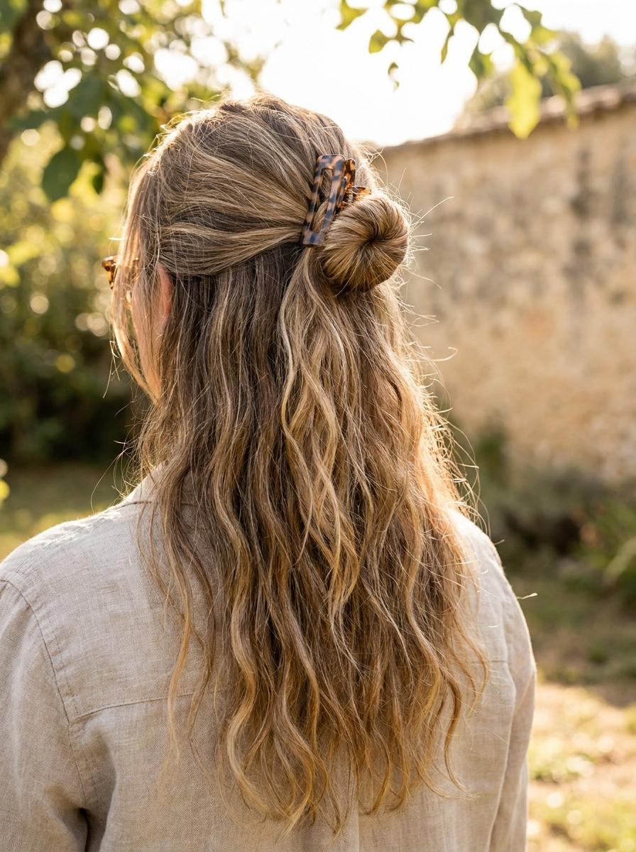 Half-up Bun mit Beach Waves - Sommerfrisur für lange Haare
